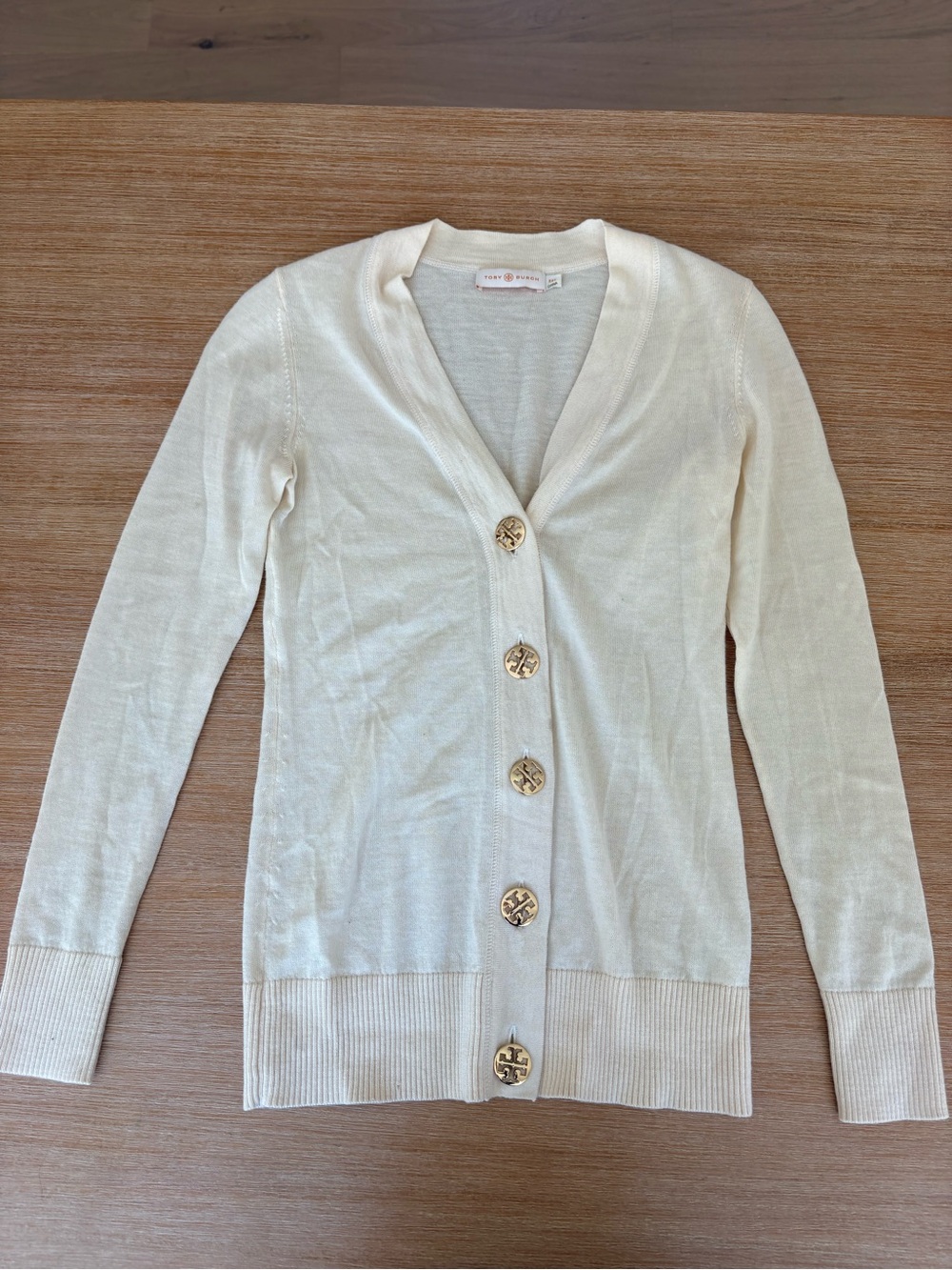 Tory Burch Cream Button-Up V-Neck Cardigan